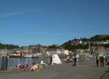 standing on Oban pier looking at the town centre